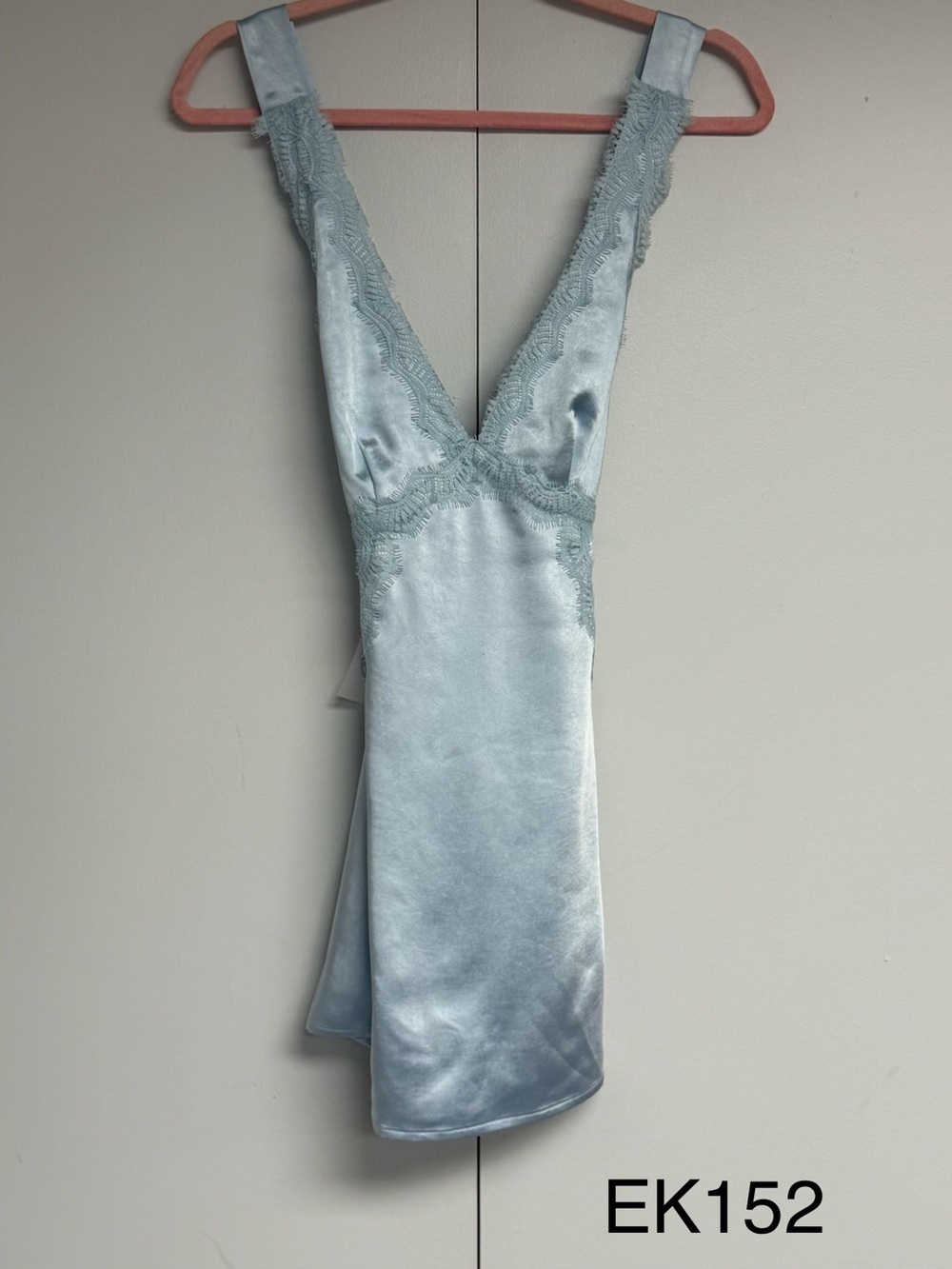 NWT MORE TO COME Baby Blue Satin Eyelash Lace Mini Dress XS
